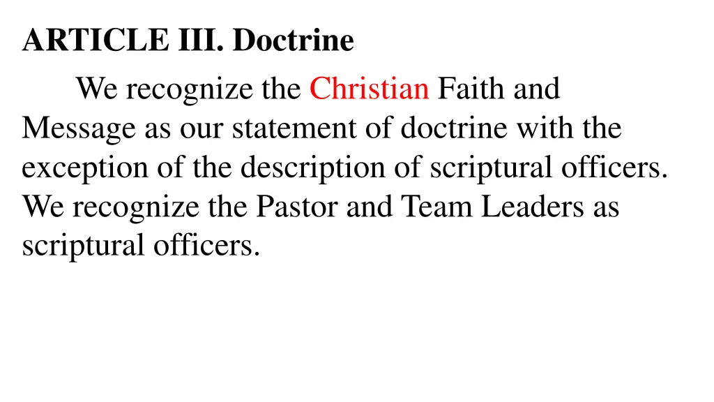 article iii doctrine we recognize the christian