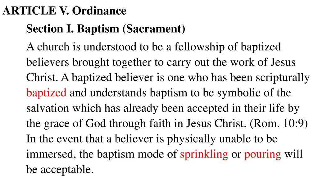 article v ordinance section i baptism sacrament