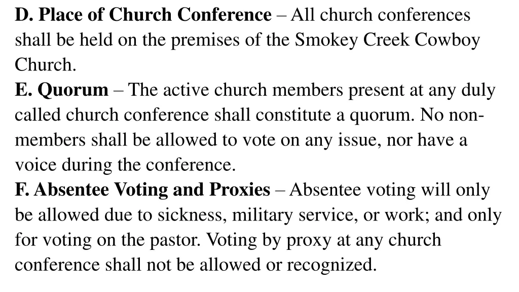 d place of church conference all church