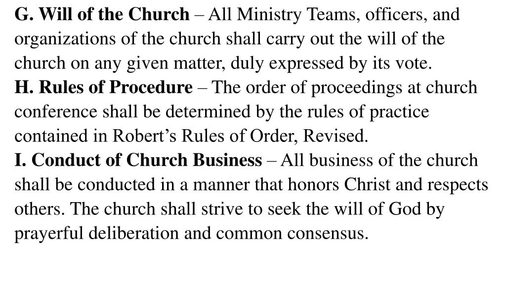 g will of the church all ministry teams officers