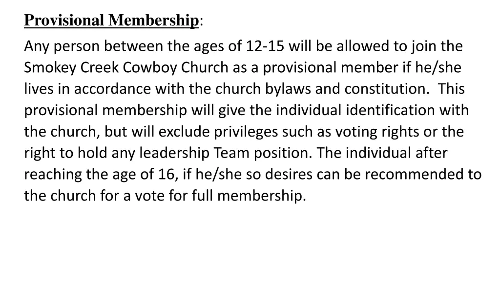 provisional membership