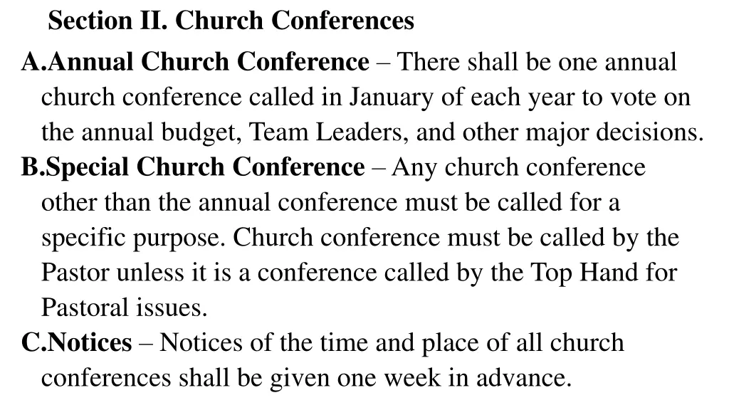section ii church conferences a annual church
