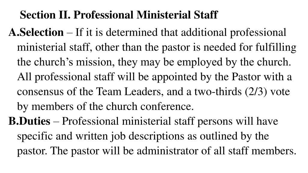 section ii professional ministerial staff