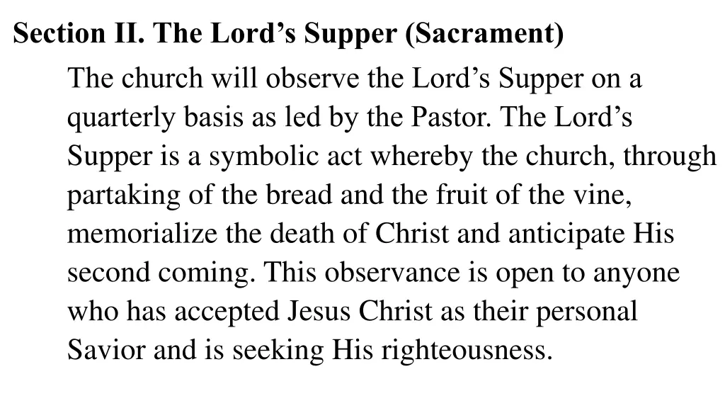 section ii the lord s supper sacrament the church