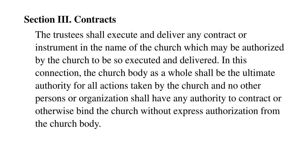 section iii contracts the trustees shall execute