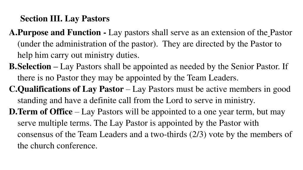 section iii lay pastors a purpose and function