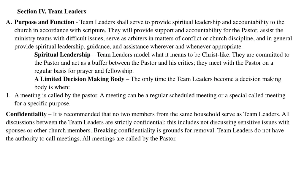 section iv team leaders