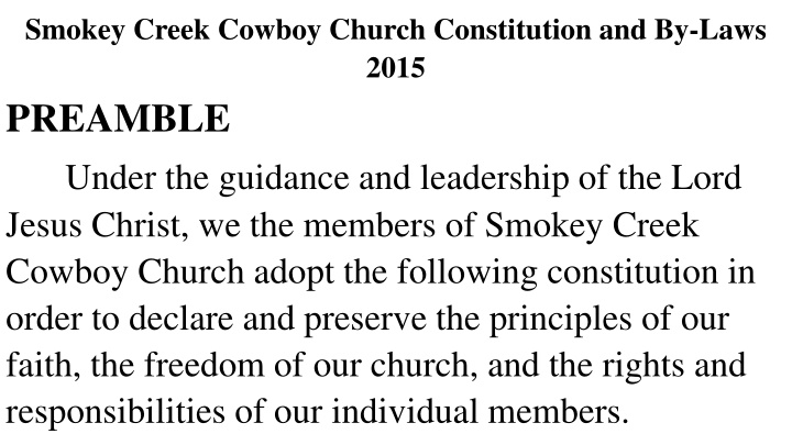 smokey creek cowboy church constitution
