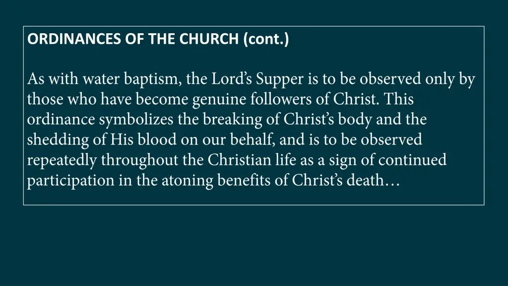 ordinances of the church cont