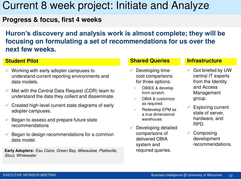 current 8 week project initiate and analyze