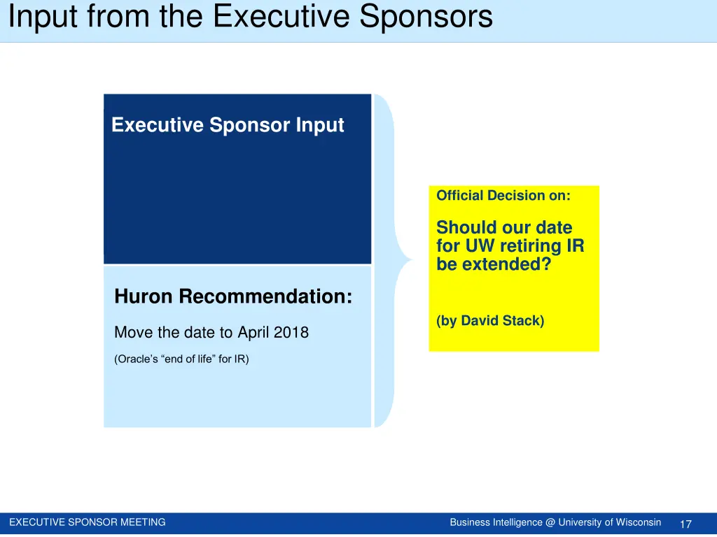 input from the executive sponsors 1