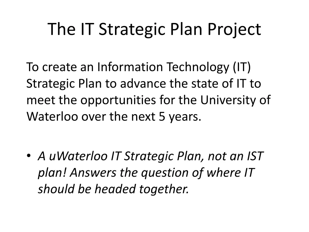 the it strategic plan project