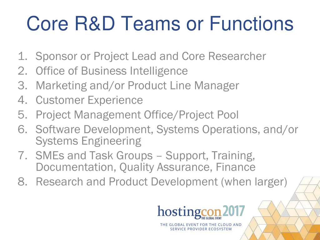 core r d teams or functions