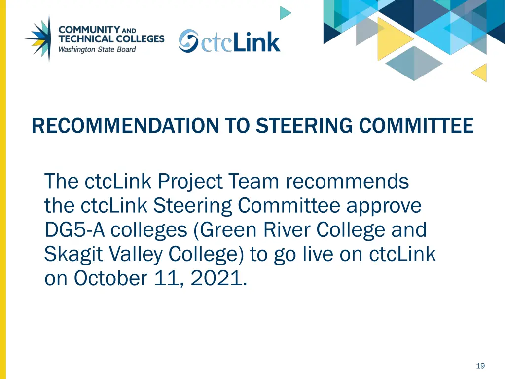 recommendation to steering committee