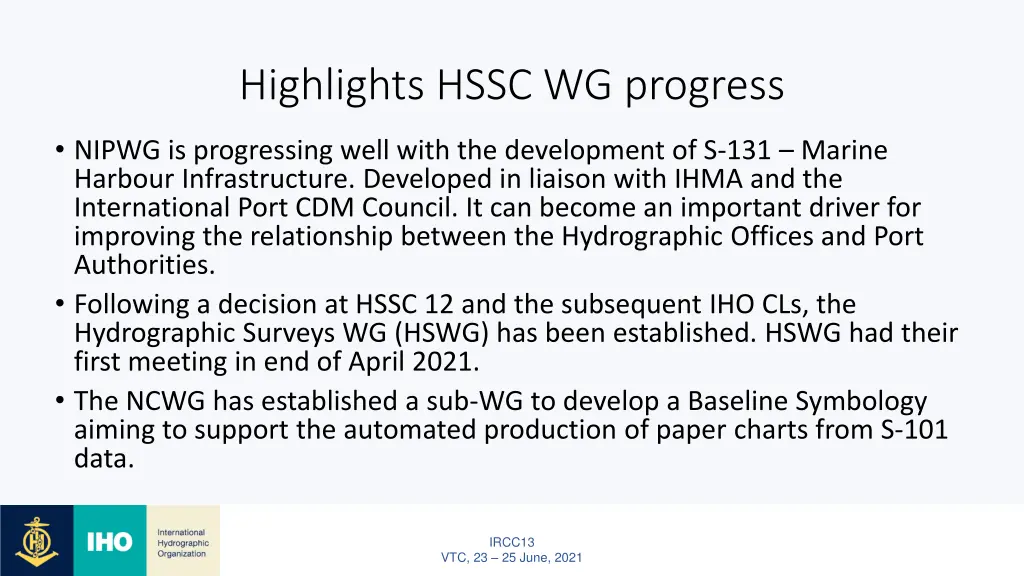 highlights hssc wg progress