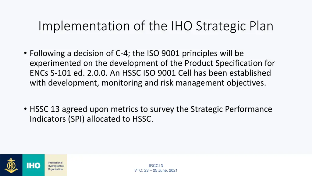implementation of the iho strategic plan