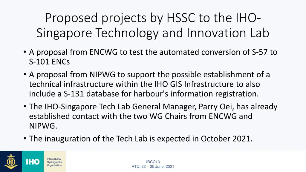 proposed projects by hssc to the iho singapore