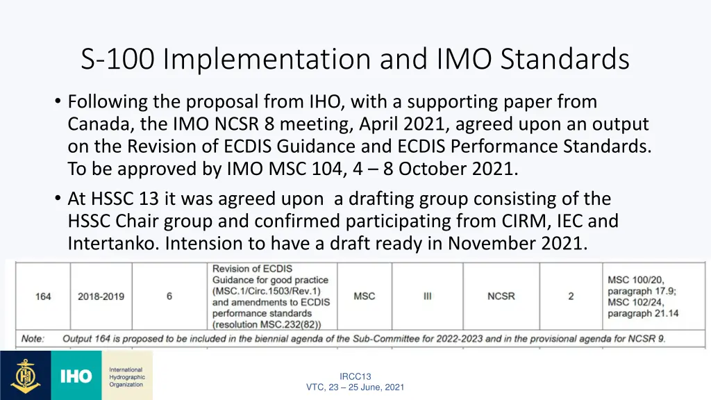 s 100 implementation and imo standards