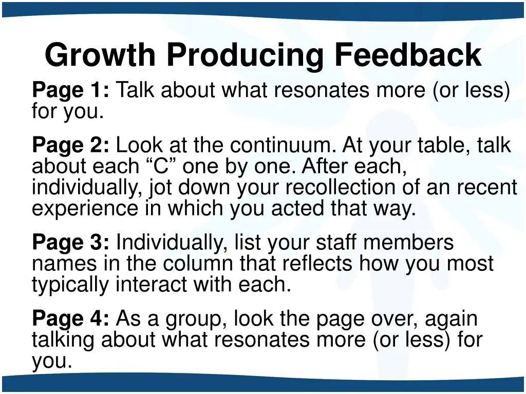 growth producing feedback page 1 talk about what
