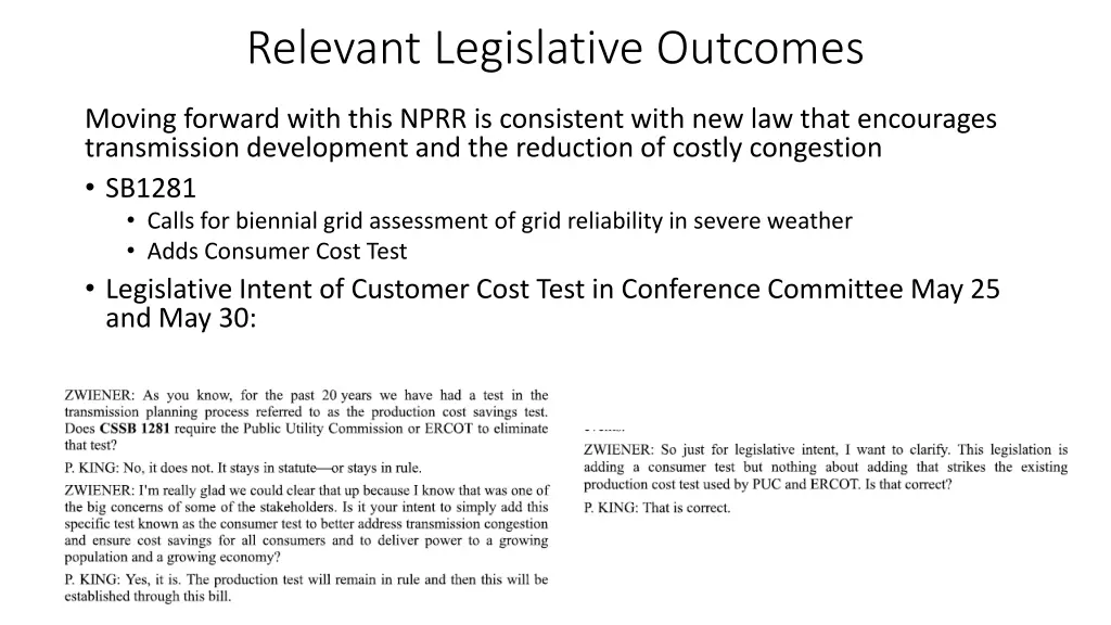 relevant legislative outcomes