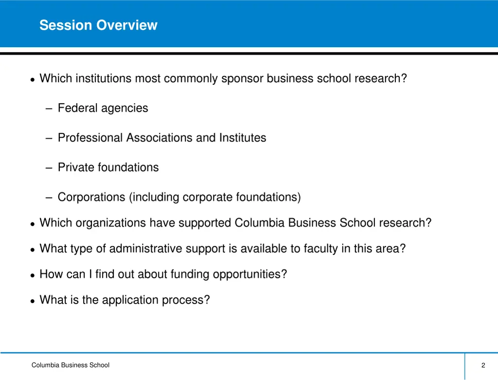 session overview