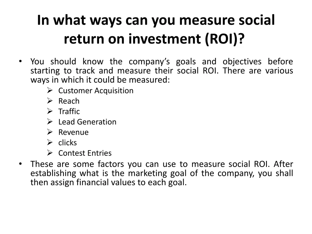 in what ways can you measure social return