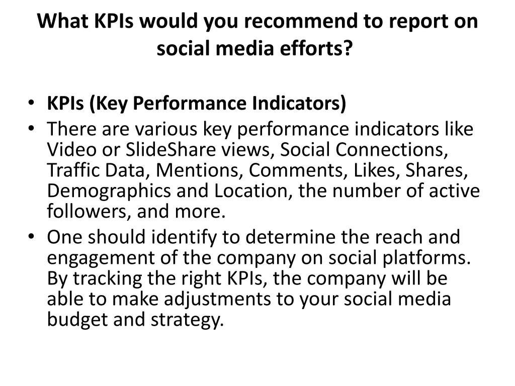 what kpis would you recommend to report on social