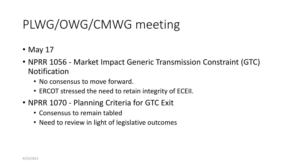 plwg owg cmwg meeting