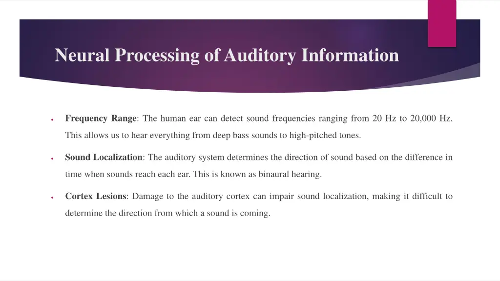 neural processing of auditory information