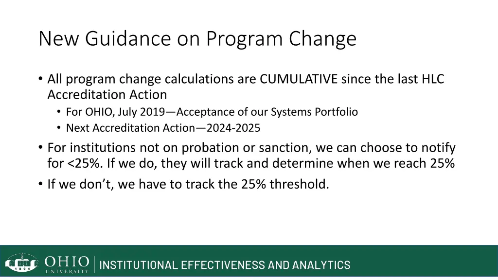 new guidance on program change