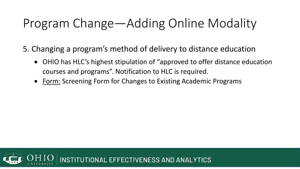 program change adding online modality