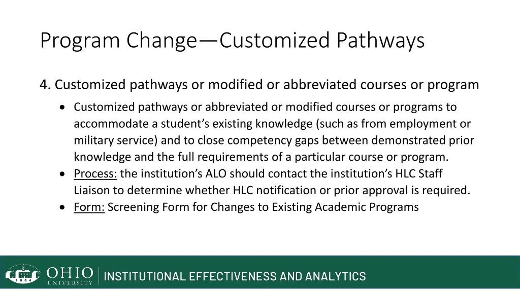 program change customized pathways