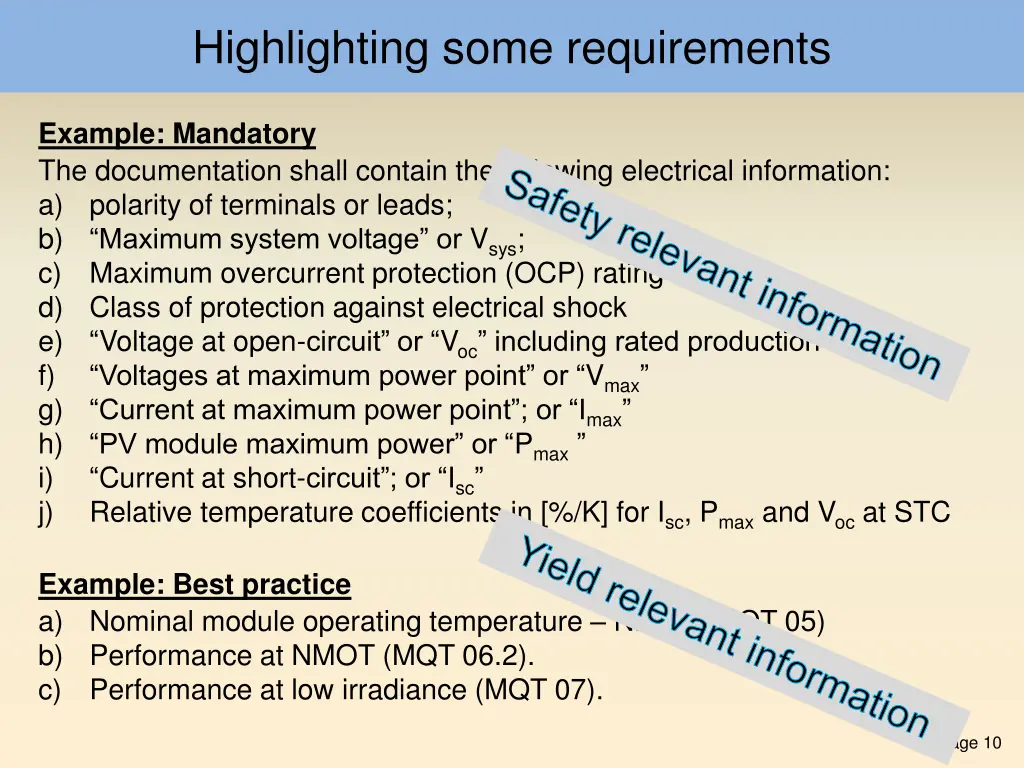 highlighting some requirements