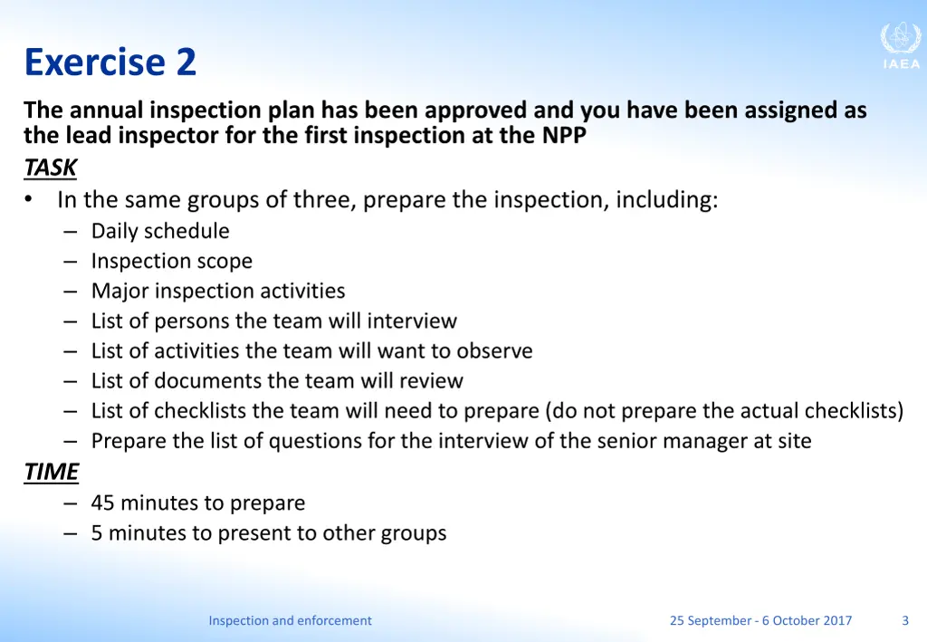 exercise 2 the annual inspection plan has been