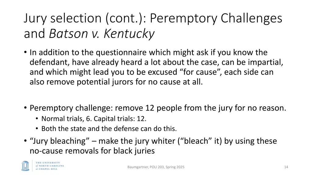 jury selection cont peremptory challenges