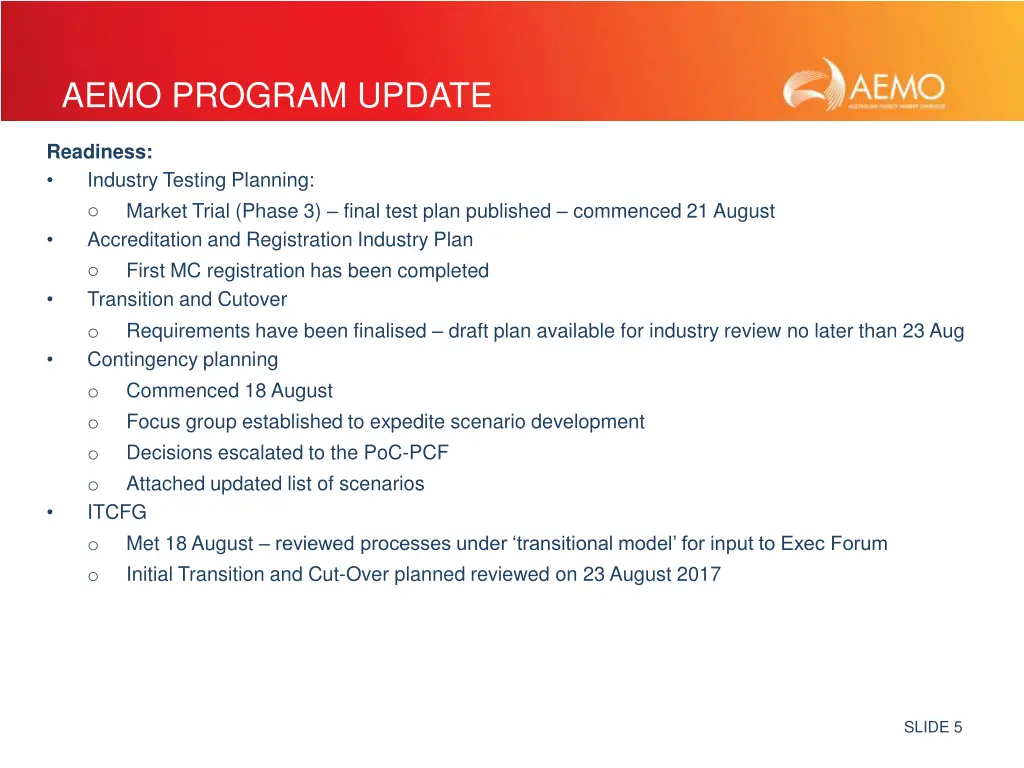 aemo program update 1