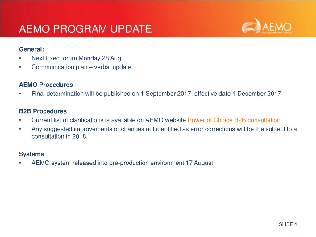 aemo program update