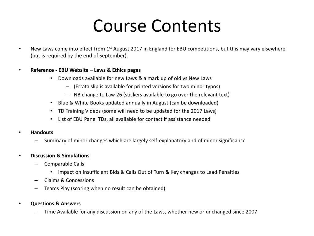 course contents
