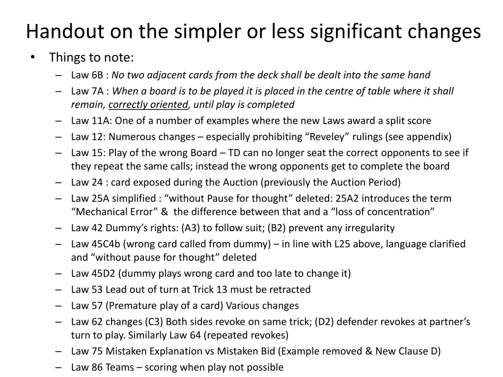 handout on the simpler or less significant