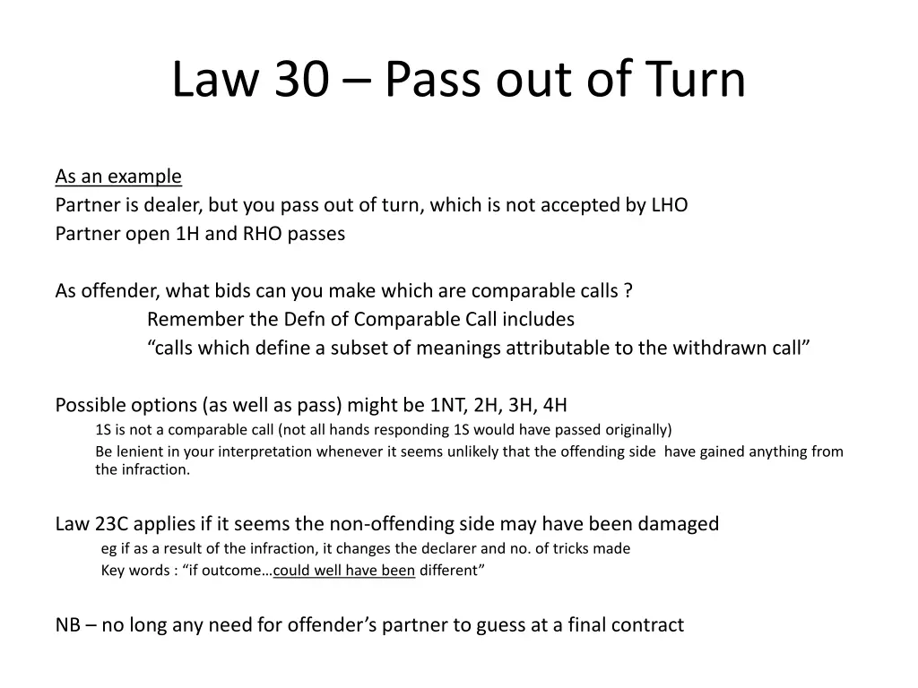 law 30 pass out of turn 1