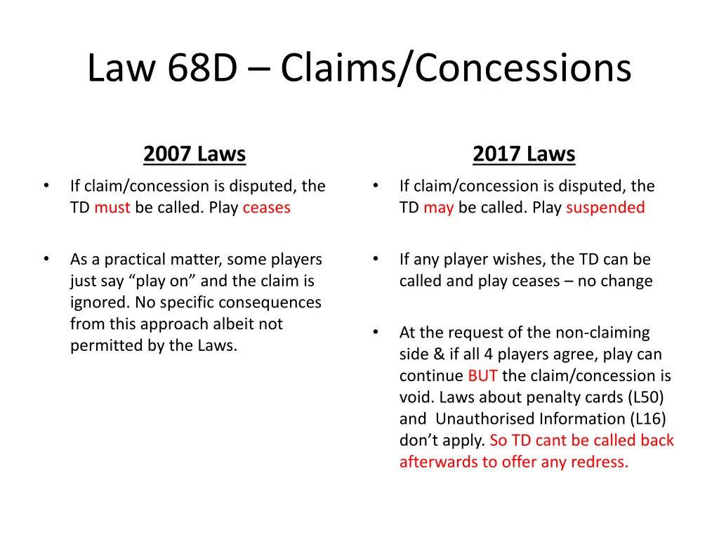 law 68d claims concessions