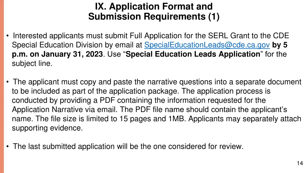 ix application format and submission requirements
