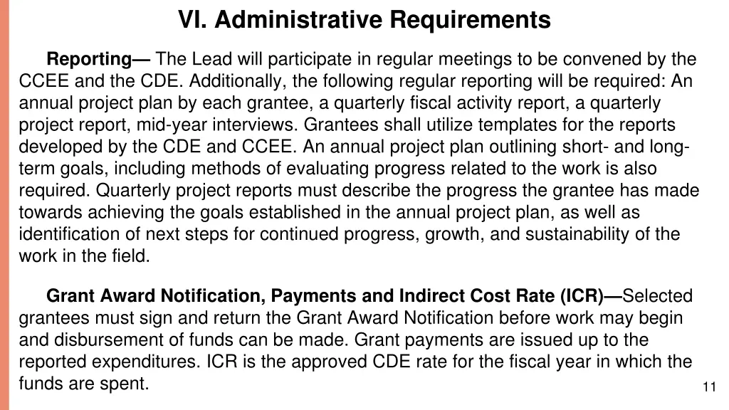 vi administrative requirements