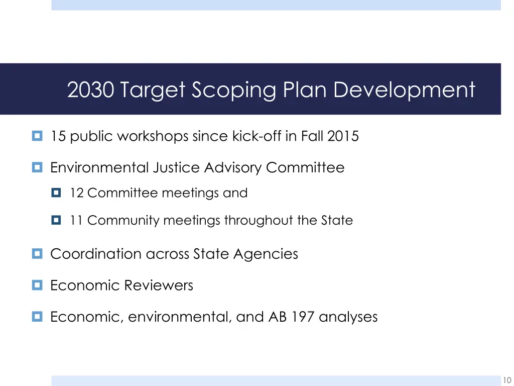 2030 target scoping plan development