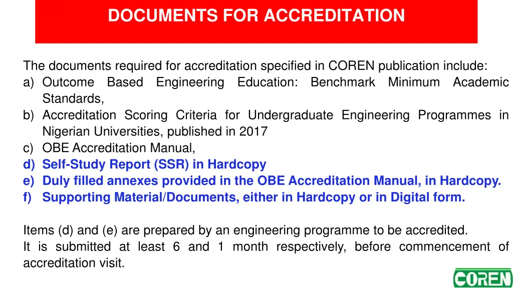 documents for accreditation