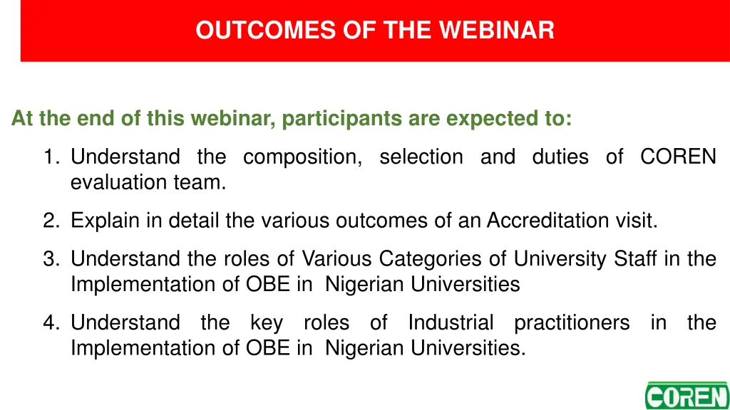 outcomes of the webinar