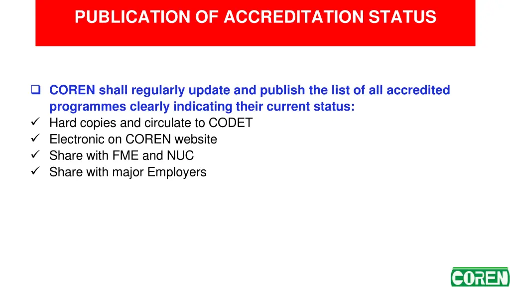 publication of accreditation status