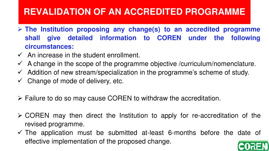revalidation of an accredited programme