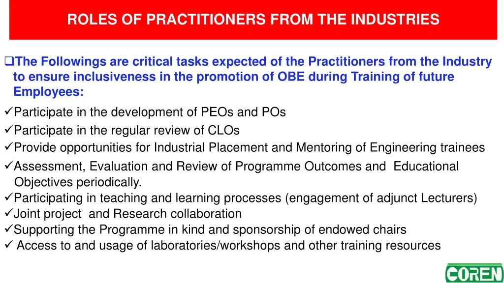 roles of practitioners from the industries