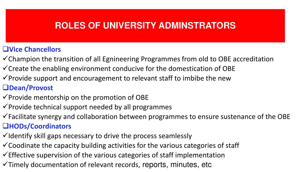 roles of university adminstrators